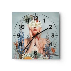 Horloge murale - Pendule murale - Femme - fleur - 30x30 cm