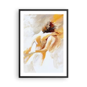 Affiche dans un cadre noir - Poster - Couple abstrait aux couleurs chaudes sur fond clair - 50x70cm - Proximité dans le ciel - Décoration murale moderne pour le salon et la chambre ARTTOR