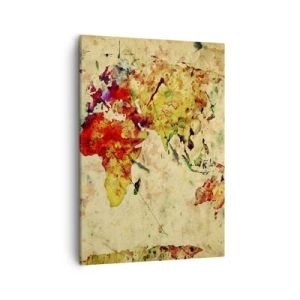 Impression sur toile - Image sur toile - Une interprétation colorée et artistique de la carte du monde - 50x70cm - La vie comme du papier carte coloré - Décoration murale moderne pour le salon et la chambre ARTTOR