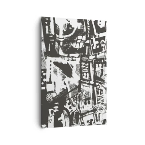 Impression sur toile - Image sur toile - Motif rétro monochrome abstrait - 80x120cm - Ordre ou chaos? - Décoration murale moderne pour le salon et la chambre ARTTOR