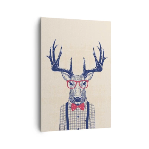 Impression sur toile - Image sur toile - Graphique stylisé d'un cerf portant des lunettes et un nœud papillon - 70x100cm - Une extravagance amusante - Décoration murale moderne pour le salon et la chambre ARTTOR