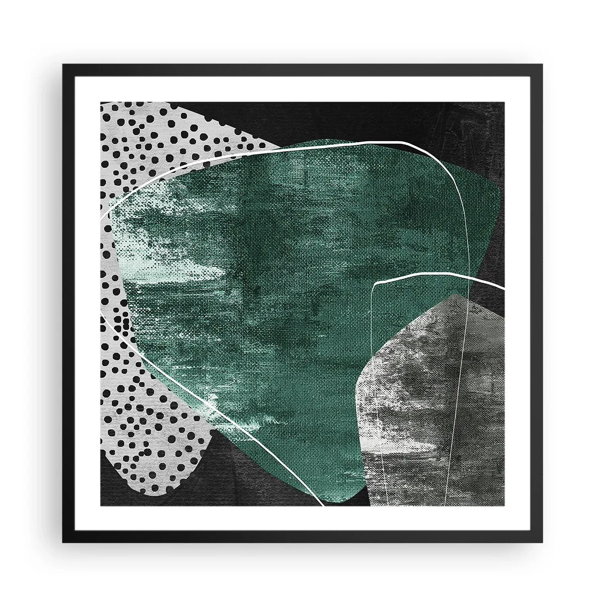 Affiche dans un cadre noir - Poster - Abstraction colorée avec feuille d'or - 60x60 cm