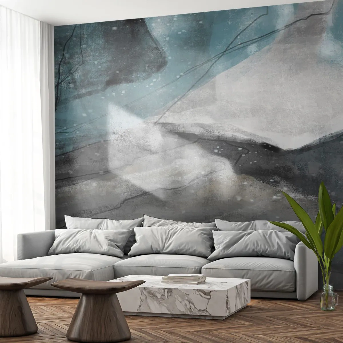 Papier Peint Photo Premium Sand - Composition abstraite de roches et de glace - 100x70cm - Résumé : roches et glace - Décoration murale moderne pour le salon et la chambre ARTTOR