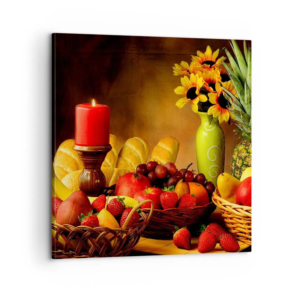 Impression sur toile - Image sur toile - Nature morte de pain et de fruits - 60x60 cm