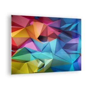 Impression sur verre - Image sur verre - Composition géométrique aux nuances intenses et multicolores - 70x50cm - Origami arc-en-ciel - Décoration murale moderne pour le salon et la chambre ARTTOR