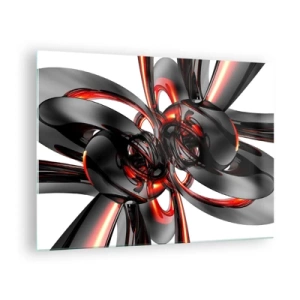 Impression sur verre - Image sur verre - Abstraction moderne en noir et rouge - 70x50cm - Mouvement de graphite et rouge - Décoration murale moderne pour le salon et la chambre ARTTOR