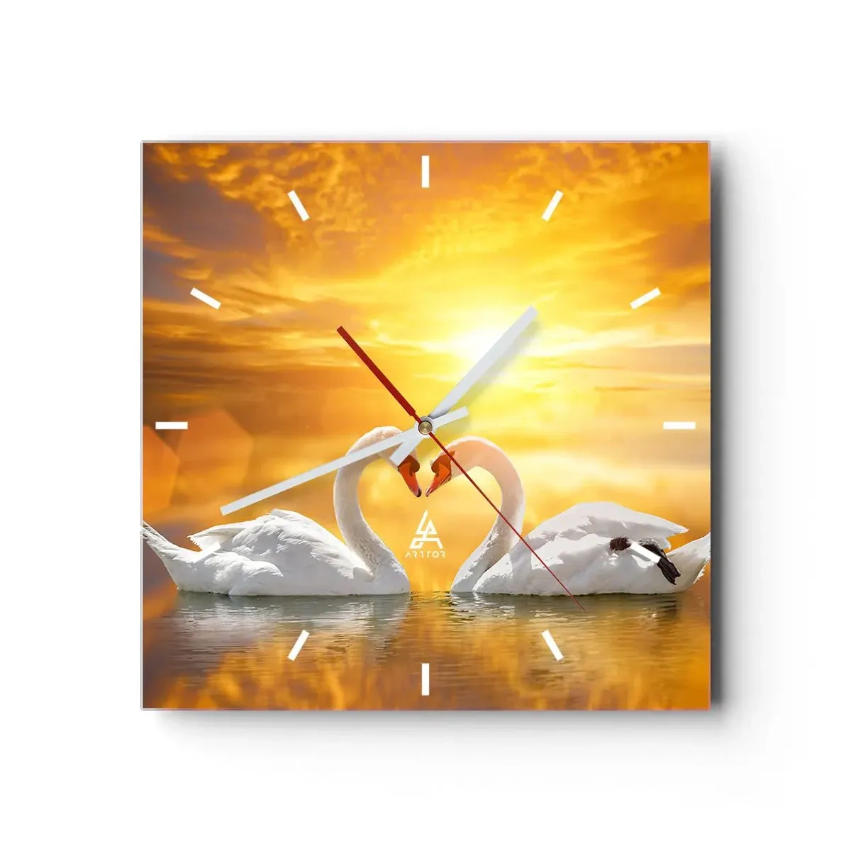 Horloge murale - Pendule murale - Une scène romantique de deux cygnes formant un cœur sur fond de coucher de soleil doré. - 30x30cm - Le coeur est le plus beau mot du monde… - Décoration murale moderne pour le salon et la chambre ARTTOR