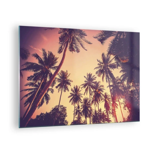 Impression sur verre - Image sur verre - Palmiers dans les rayons du soleil couchant - 70x50cm - Variation tropicale - Décoration murale moderne pour le salon et la chambre ARTTOR