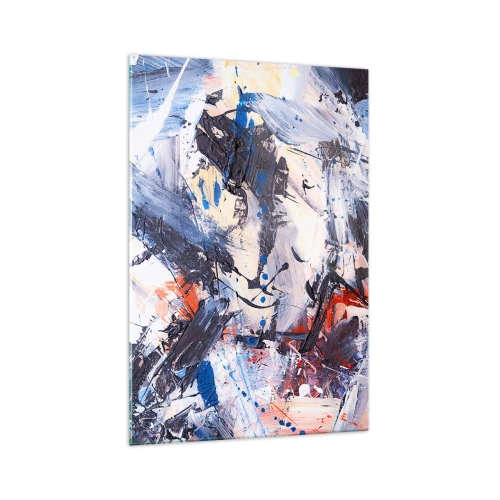 Impression sur verre - Image sur verre - Abstraction avec des coups de pinceau dynamiques en bleu et rouge. - 70x100cm - La danse folle de l'abstrait - Décoration murale moderne pour le salon et la chambre ARTTOR