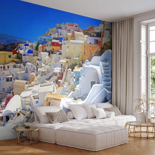 Papier Peint Autocollant Deluxe Sticker - Le rêve d'un été grec - Architecture, Paysage, Santorin - 250x175 cm