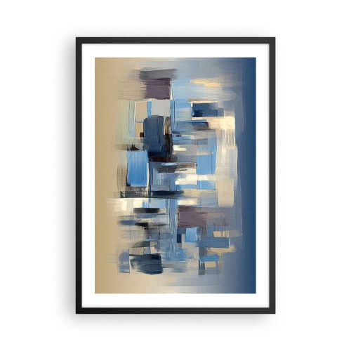 Affiche dans un cadre noir - Poster - Composition géométrique abstraite dans les tons de bleu - 50x70cm - Construction bleue - Décoration murale moderne pour le salon et la chambre ARTTOR