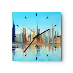 Horloge murale - Pendule murale - Un panorama de la ville aux couleurs chaudes avec reflet dans l'eau - 30x30cm - Une métropole ensoleillée - Décoration murale moderne pour le salon et la chambre ARTTOR