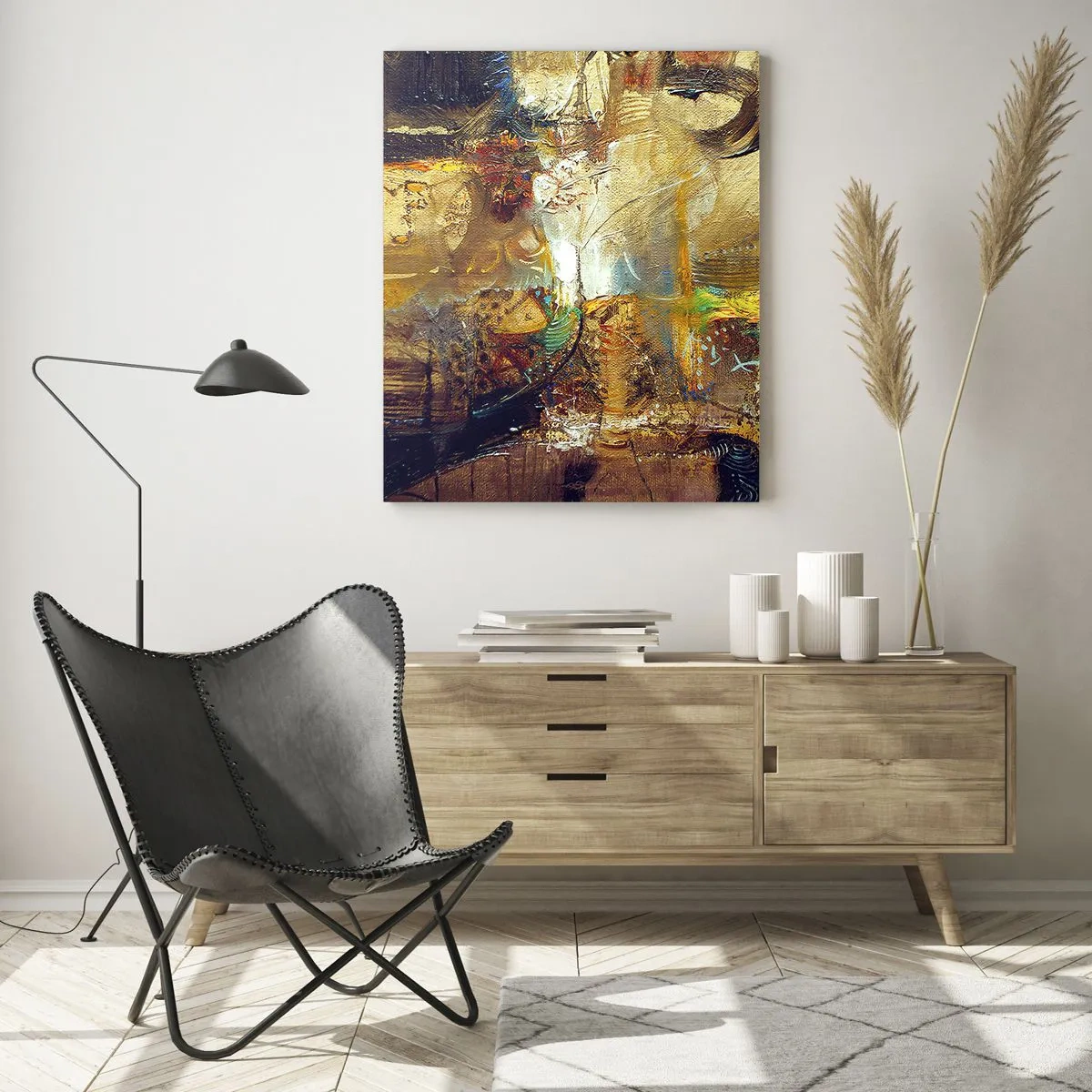 Impression sur verre - Image sur verre - Composition abstraite dans les tons d'or et de marron - 50x70cm - Froid, tiède, chaud - Décoration murale moderne pour le salon et la chambre ARTTOR