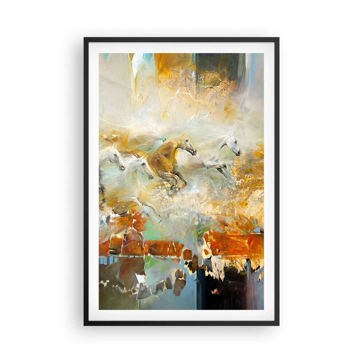 Affiche dans un cadre noir - Poster - Au galop vers la lumière - 61x91 cm