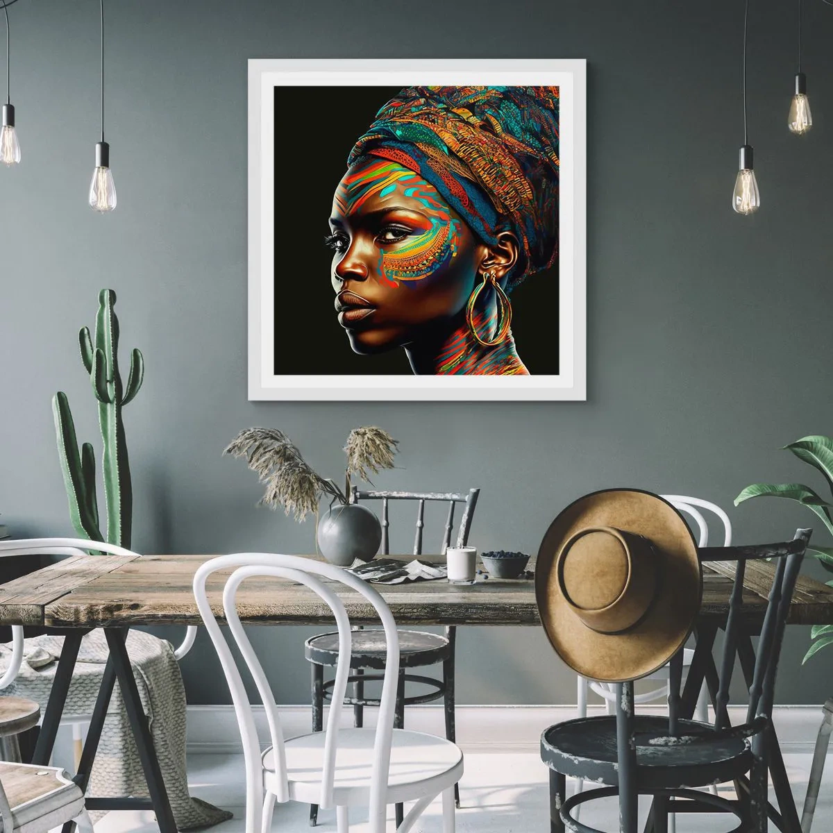 Affiche dans un cadre blanc - Poster - reine africaine - 30x30 cm