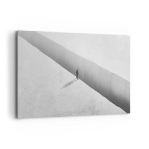 Impression sur toile - Image sur toile - Une silhouette solitaire se tient au-dessus d'un gouffre profond dans un décor monochrome. - 120x80cm - Un objectif clair - Décoration murale moderne pour le salon et la chambre ARTTOR