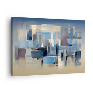 Impression sur toile - Image sur toile - Formes géométriques dans les tons de bleu et de beige - 70x50cm - Construction bleue - Décoration murale moderne pour le salon et la chambre ARTTOR