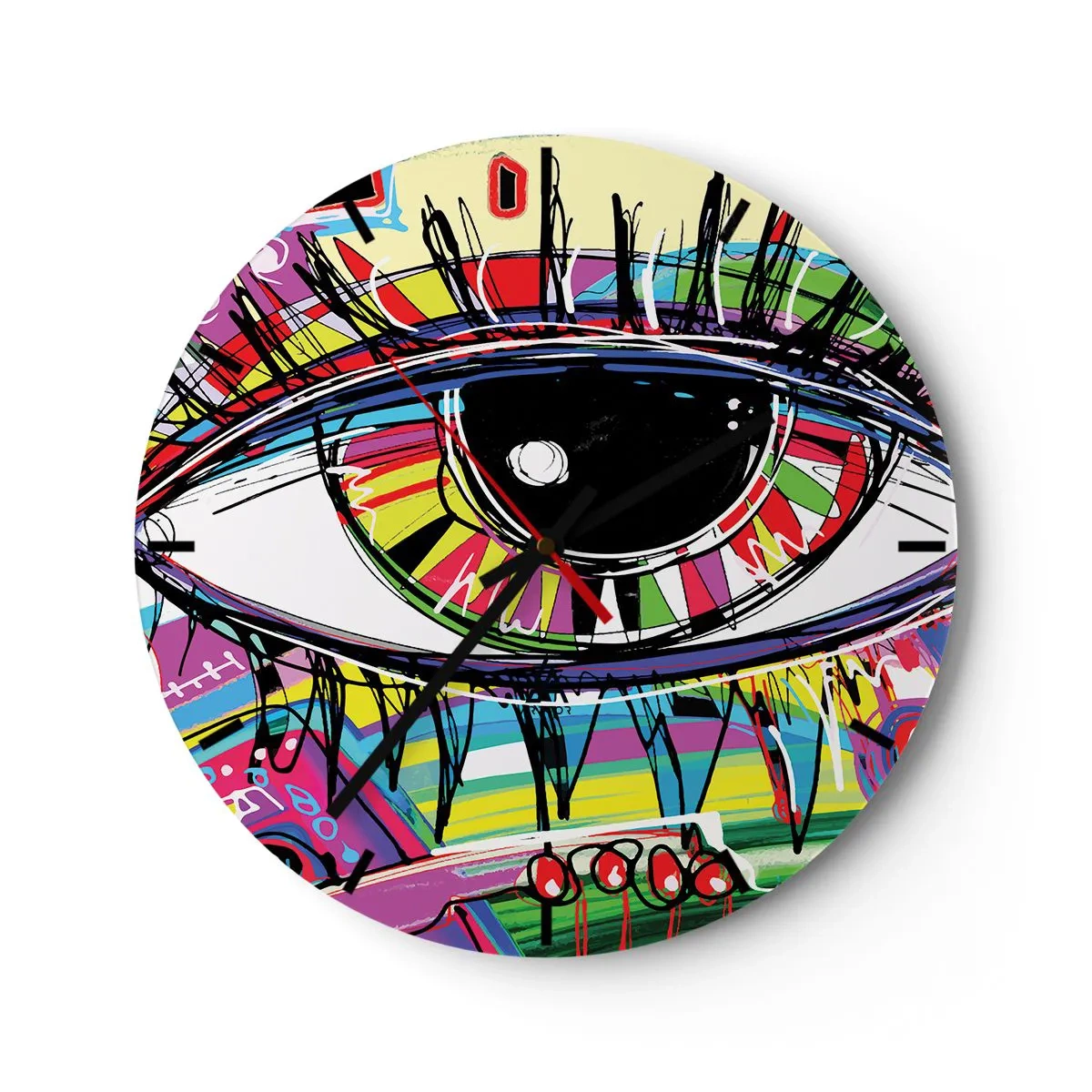 Horloge murale - Pendule murale - Œil coloré dans des graphiques abstraits - 30x30cm - Oeil coloré - âme colorée - Décoration murale moderne pour le salon, la cuisine et la chambre ARTTOR