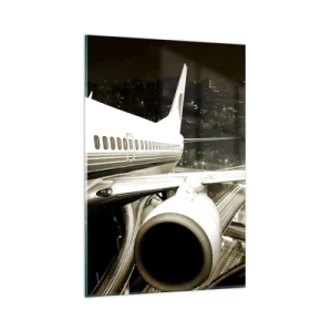 Impression sur verre - Image sur verre - Un avion au-dessus d'une ville nocturne avec des autoroutes illuminées - 80x120cm - Vole dans la nuit - Décoration murale moderne pour le salon et la chambre ARTTOR