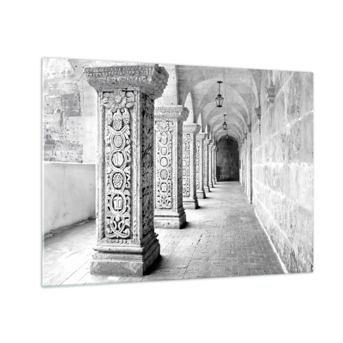 Impression sur verre - Image sur verre - Cloître historique avec colonnes sculptées - 70x50cm - Où cela mène-t-il…? - Décoration murale moderne pour le salon et la chambre ARTTOR