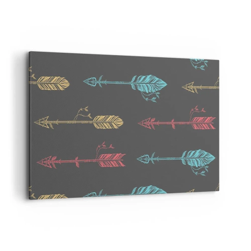 Impression sur toile - Image sur toile - Motif de flèche stylisée aux couleurs pastel sur fond sombre - 120x80cm - Dans l'ordonnance - Décoration murale moderne pour le salon et la chambre ARTTOR