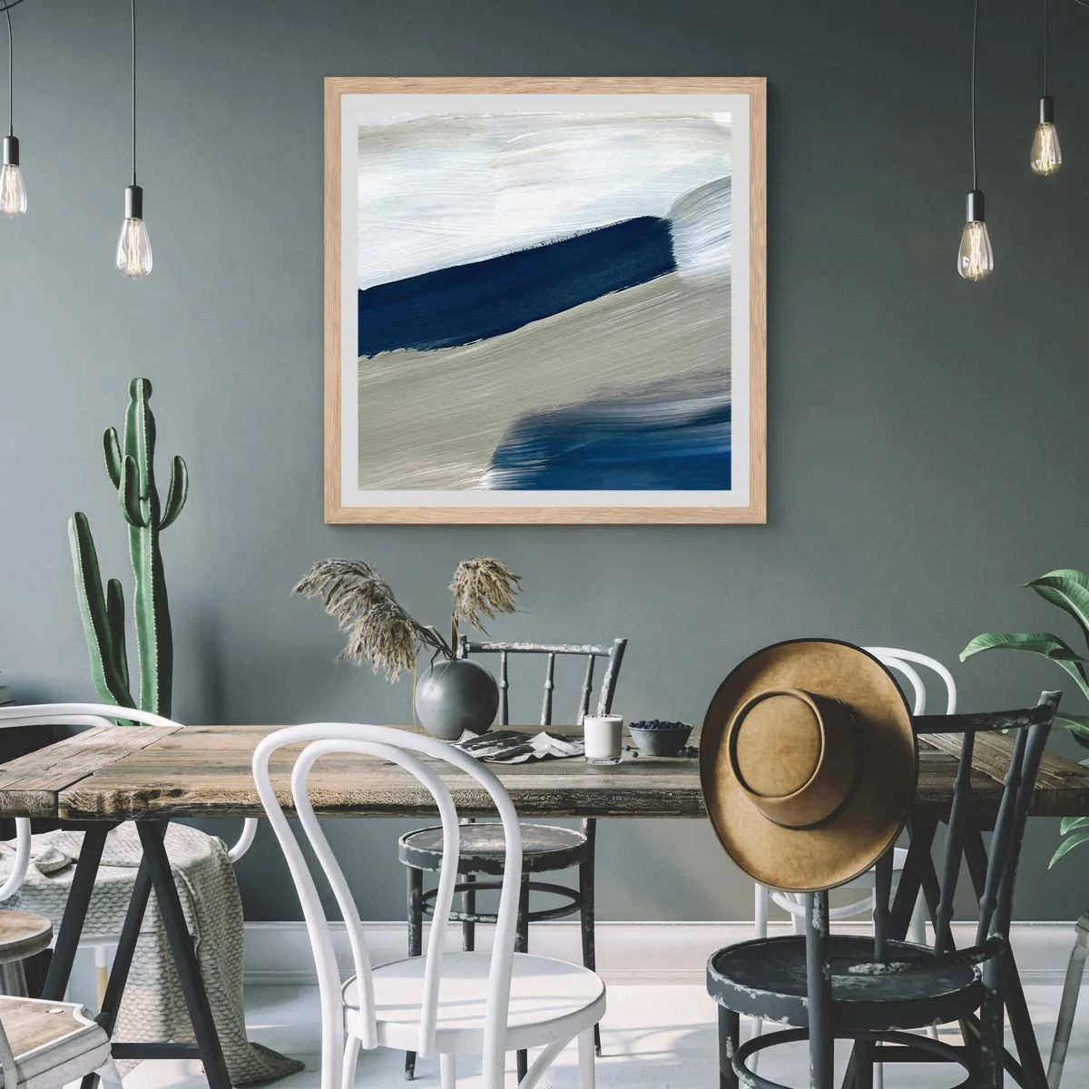 Affiche dans un chêne clair - Poster - Rencontre avec la blancheur - 50x50 cm