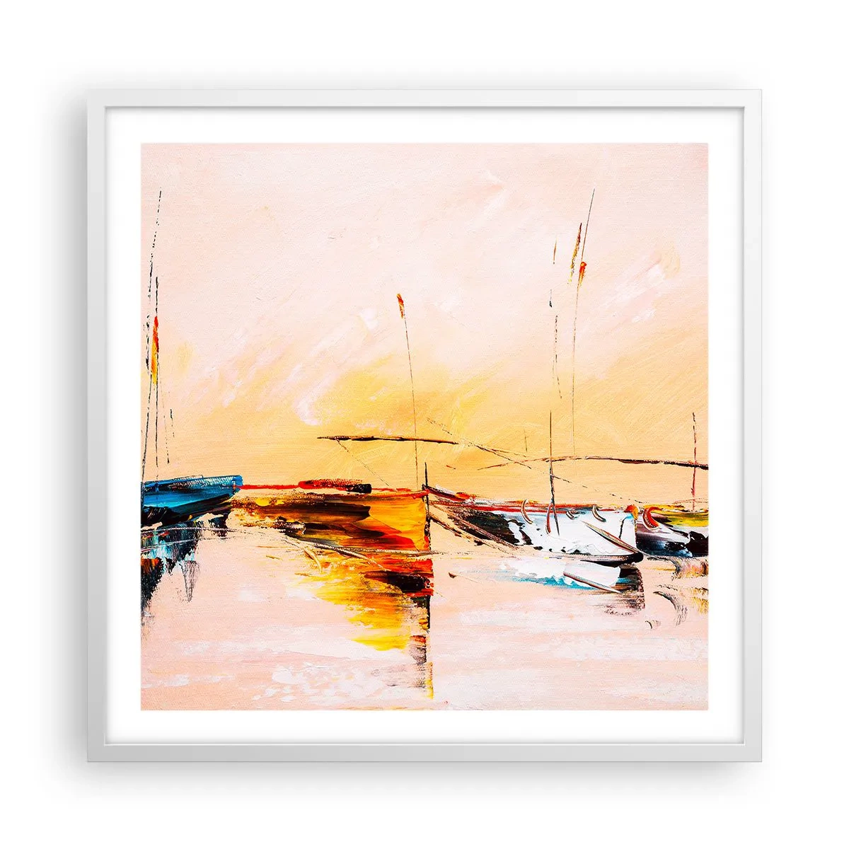 Affiche dans un cadre blanc - Poster - Soirée à la marina - 60x60 cm