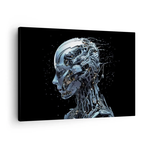 Impression sur toile - Image sur toile - Portrait futuriste d'un cyborg dans un style industriel sur fond noir. - 70x50cm - La technologie est une femme - Décoration murale moderne pour le salon et la chambre ARTTOR