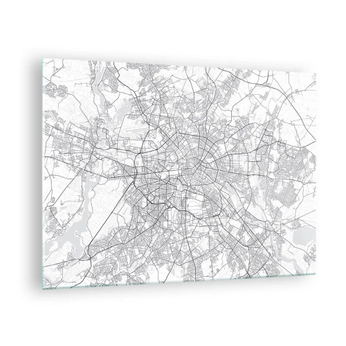 Impression sur verre - Image sur verre - Carte de Berlin en noir et blanc avec un tracé géométrique des rues - 70x50cm - Fleur de Berlin - Décoration murale moderne pour le salon et la chambre ARTTOR