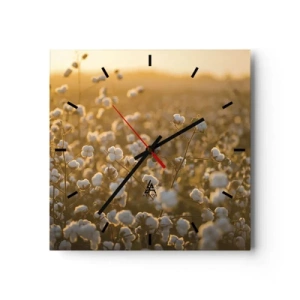 Horloge murale - Pendule murale - Un champ de coton dans la chaude lumière du soleil couchant - 30x30cm - Champ moelleux - Décoration murale moderne pour le salon et la chambre ARTTOR