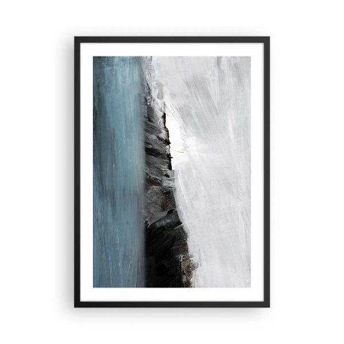 Affiche dans un cadre noir - Poster - Composition abstraite d'une côte rocheuse et d'un océan - 50x70cm - Eau – terre : choc des éléments - Décoration murale moderne pour le salon et la chambre ARTTOR
