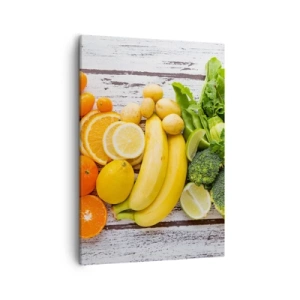 Impression sur toile - Image sur toile - Fruits et légumes colorés sur fond de bois - 50x70cm - Ce n'est pas suffisant? - Décoration murale moderne pour le salon et la chambre ARTTOR