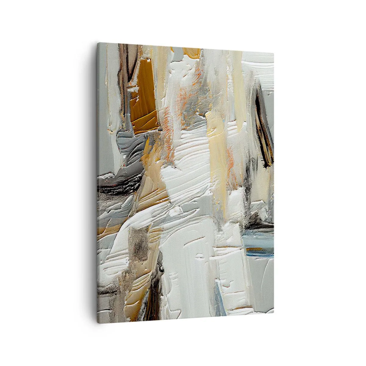 Impression sur toile - Image sur toile - Abstraction texturale dans des tons terre et blanc - 50x70cm - Couches colorées - Décoration murale moderne pour le salon et la chambre ARTTOR