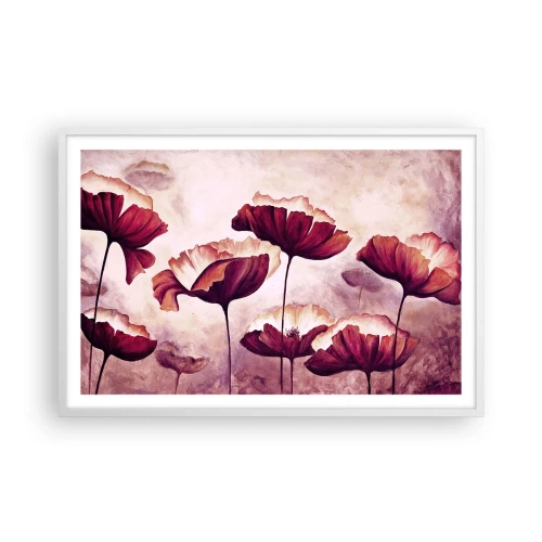 Affiche dans un cadre blanc - Poster - Pétale rouge et blanc - 91x61 cm