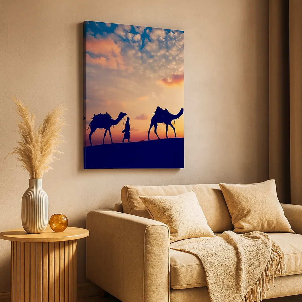 Impression sur toile - Image sur toile - Une caravane de chameaux errant dans le désert au coucher du soleil - 50x70cm - L'esprit mystérieux de l'Orient - Décoration murale moderne pour le salon et la chambre ARTTOR