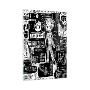 Impression sur verre - Image sur verre - Collage noir et blanc inspiré du street art - 80x120cm - Jeunesse spirituelle de loi et de joie - Décoration murale moderne pour le salon et la chambre ARTTOR