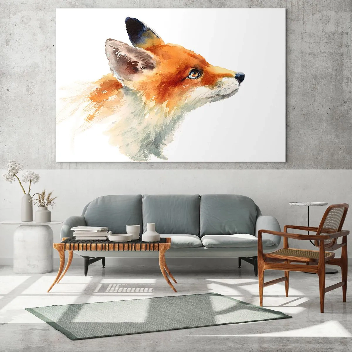 Impression sur verre - Image sur verre - Illustration à l'aquarelle d'un renard regardant au loin - 120x80cm - Vous ne pouvez jamais être trop prudent - Décoration murale moderne pour le salon et la chambre ARTTOR