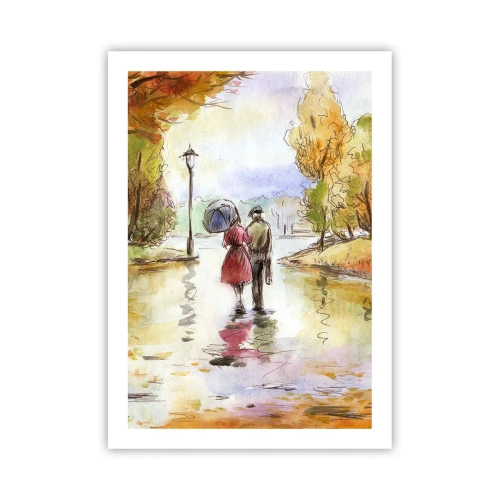 Affiche - Poster - Une promenade dans le parc en automne dans un style aquarelle - 50x70cm - Automne romantique dans le parc - Décoration murale moderne pour le salon et la chambre ARTTOR