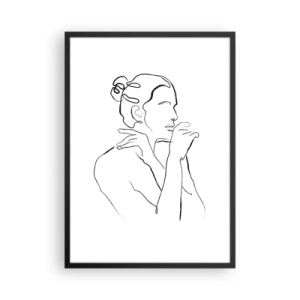 Affiche dans un cadre noir - Poster - Ligne minimaliste d'une silhouette féminine sur fond blanc - 50x70cm - Nu : un mystère sensuel - Décoration murale moderne pour le salon et la chambre ARTTOR