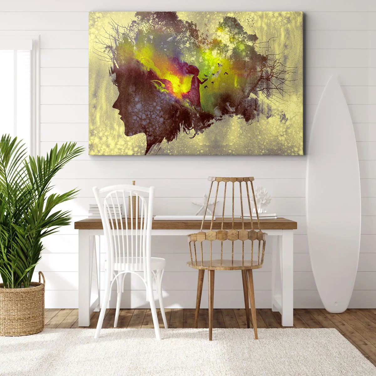 Impression sur toile - Image sur toile - Silhouette artistique d'une femme avec la nature en arrière-plan - 100x70cm - Mère Nature - Décoration murale moderne pour le salon et la chambre ARTTOR