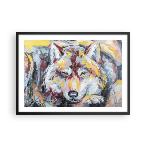 Affiche dans un cadre noir - Poster - Portrait artistique d'un loup aux couleurs intenses - 70x50cm - En paix au milieu des siens - Décoration murale moderne pour le salon et la chambre ARTTOR