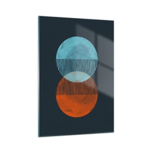 Impression sur verre - Image sur verre - Deux planètes colorées qui se croisent avec un motif géométrique - 50x70cm - Fantaisie astronomique - Décoration murale moderne pour le salon et la chambre ARTTOR