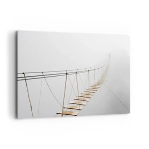 Impression sur toile - Image sur toile - Un pont suspendu dans le brouillard vu d'une perspective minimaliste - 120x80cm - Où cela va-t-il te mener? - Décoration murale moderne pour le salon et la chambre ARTTOR