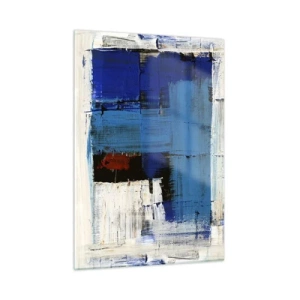 Impression sur verre - Image sur verre - Une composition abstraite avec une couleur bleue dominante. - 50x70cm - Secret de bleu - Décoration murale moderne pour le salon et la chambre ARTTOR