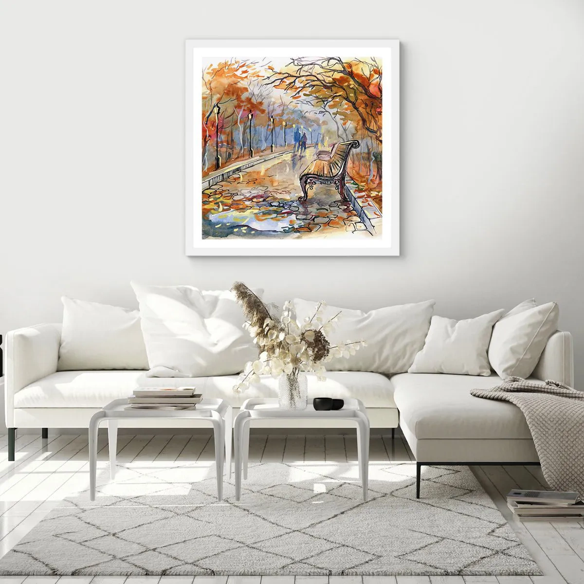 Affiche dans un cadre blanc - Poster - Errer ensemble à l'automne - 60x60 cm