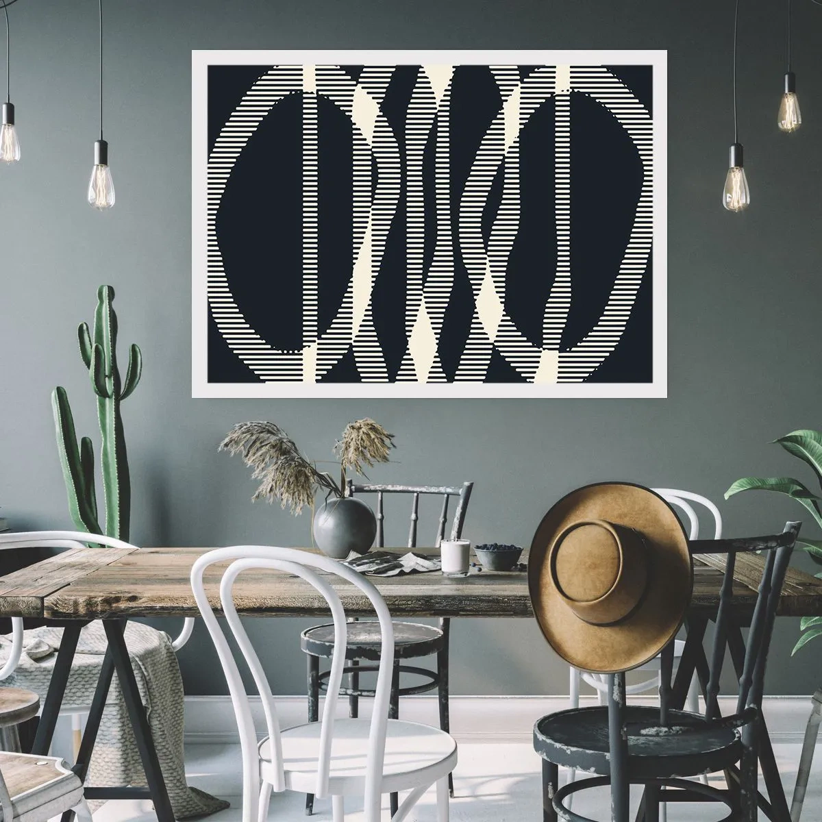 Affiche - Poster - Lignes géométriques dans des tons clairs sur un fond sombre - 100x70cm - Une tentative de briser l'obscurité - Décoration murale moderne pour le salon et la chambre ARTTOR