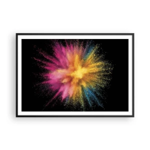 Affiche dans un cadre noir - Poster - Explosion de poudre colorée sur fond noir - 100x70cm - Origine des couleurs - Décoration murale moderne pour le salon et la chambre ARTTOR