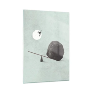 Impression sur verre - Image sur verre - Une scène minimaliste avec un homme volant vers la lune. - 50x70cm - Réalisation de ses rêves - Décoration murale moderne pour le salon et la chambre ARTTOR