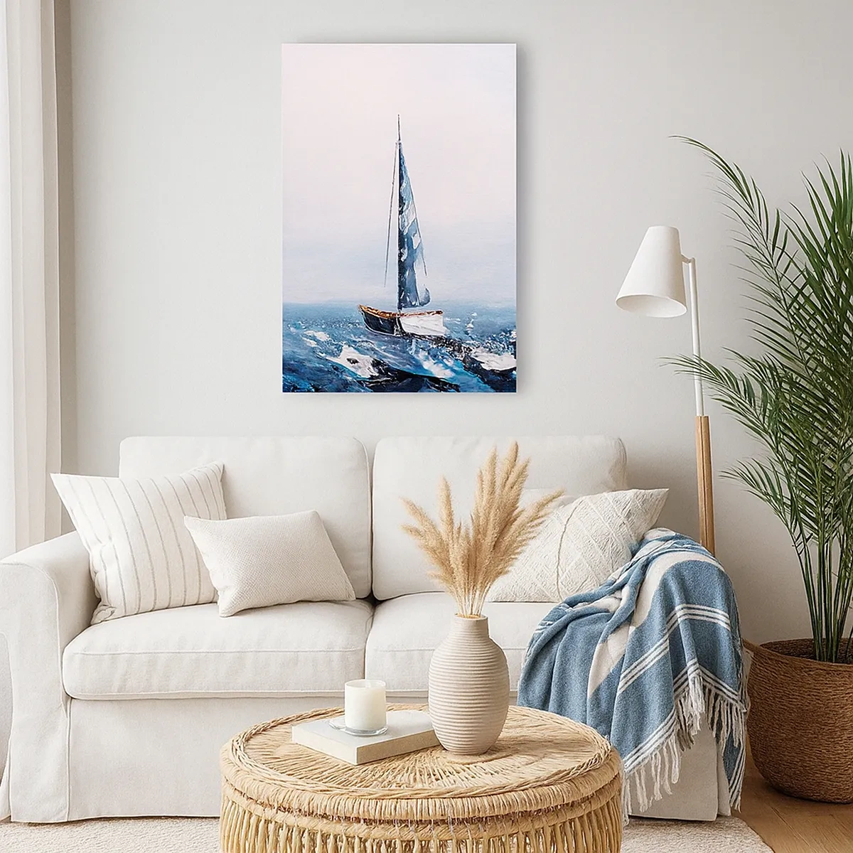 Impression sur toile - Image sur toile - Voiliers sur une mer agitée dans une composition picturale - 50x70cm - Confrérie du vent - Décoration murale moderne pour le salon et la chambre ARTTOR