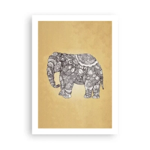 Affiche - Poster - Illustration décorative d'un éléphant avec des ornements complexes sur un fond doré - 50x70cm - L'éléphant s'est apprêté - Décoration murale moderne pour le salon et la chambre ARTTOR